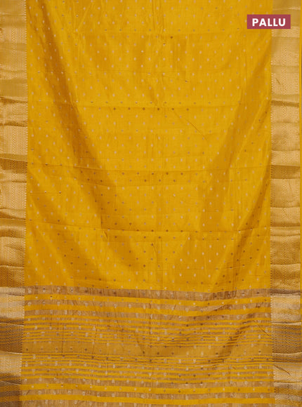 Semi raw silk saree yellow with allover zari woven 1000 buttas and zari woven border