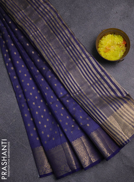 Semi raw silk saree navy blue with allover zari woven 1000 buttas and zari woven border