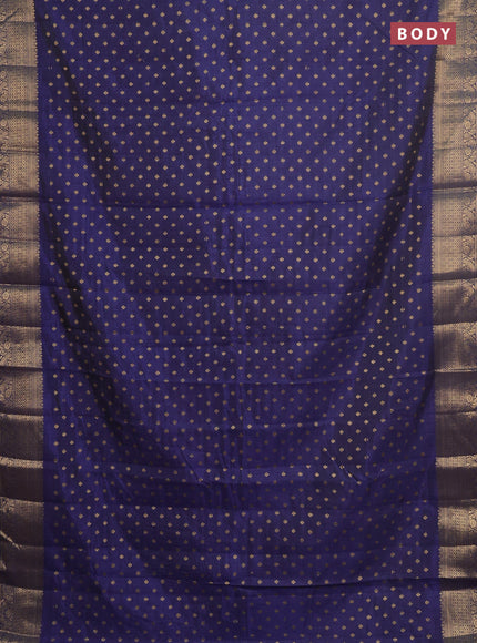 Semi raw silk saree navy blue with allover zari woven 1000 buttas and zari woven border