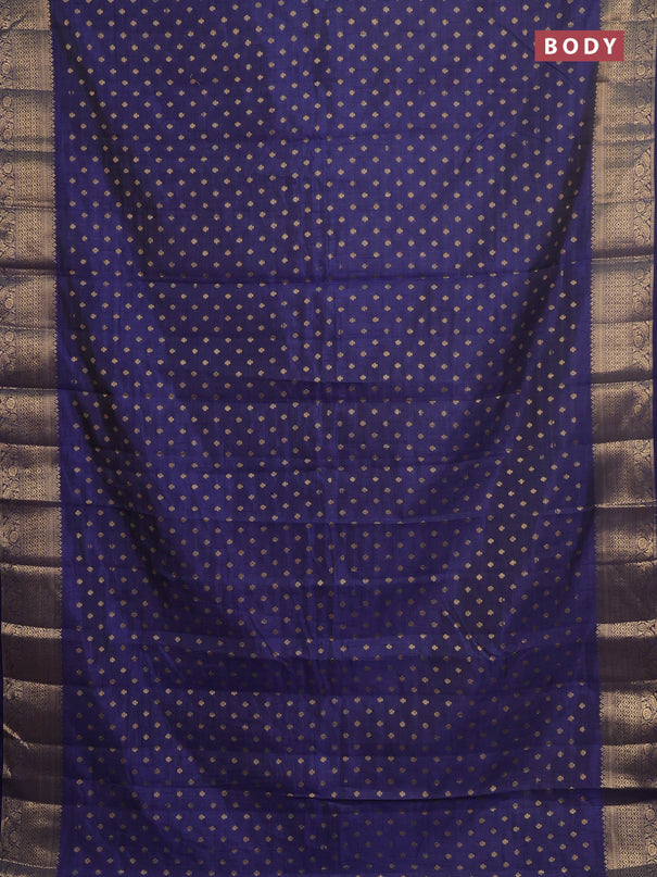 Semi raw silk saree navy blue with allover zari woven 1000 buttas and zari woven border