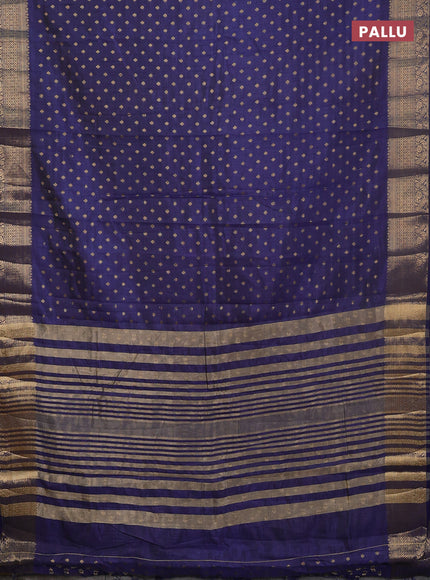 Semi raw silk saree navy blue with allover zari woven 1000 buttas and zari woven border