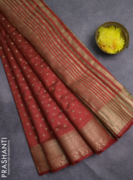 Semi raw silk saree red with allover zari woven 1000 buttas and zari woven border