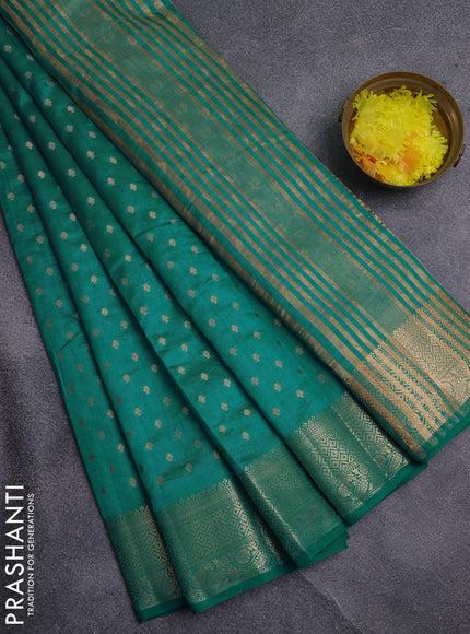 Semi raw silk saree teal blue with allover zari woven 1000 buttas and zari woven border
