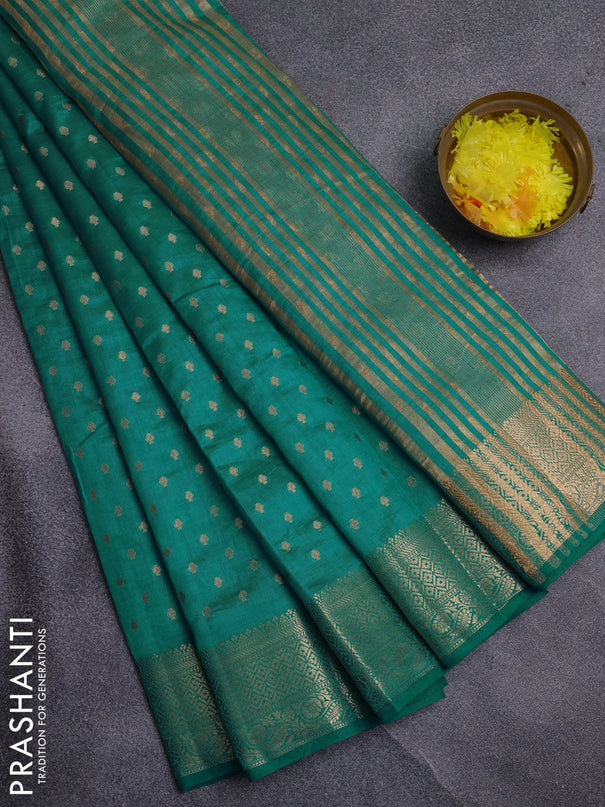 Semi raw silk saree teal blue with allover zari woven 1000 buttas and zari woven border