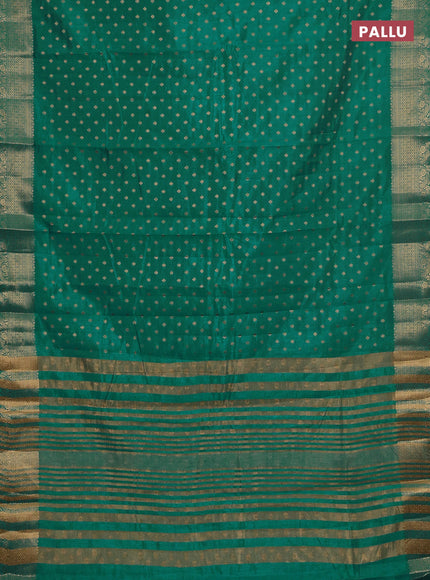 Semi raw silk saree teal blue with allover zari woven 1000 buttas and zari woven border