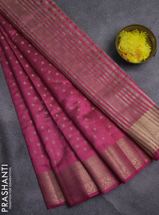 Semi raw silk saree pink with allover zari woven 1000 buttas and zari woven border