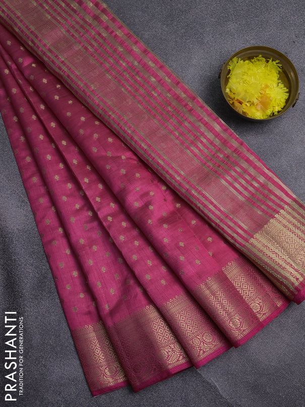 Semi raw silk saree pink with allover zari woven 1000 buttas and zari woven border