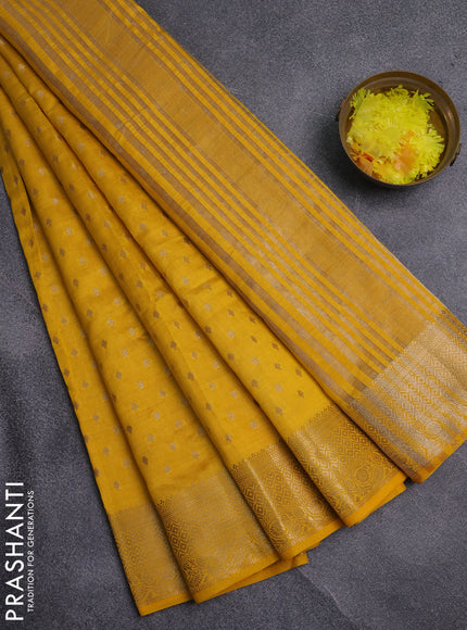 Semi raw silk saree yellow with allover zari woven 1000 buttas and zari woven border