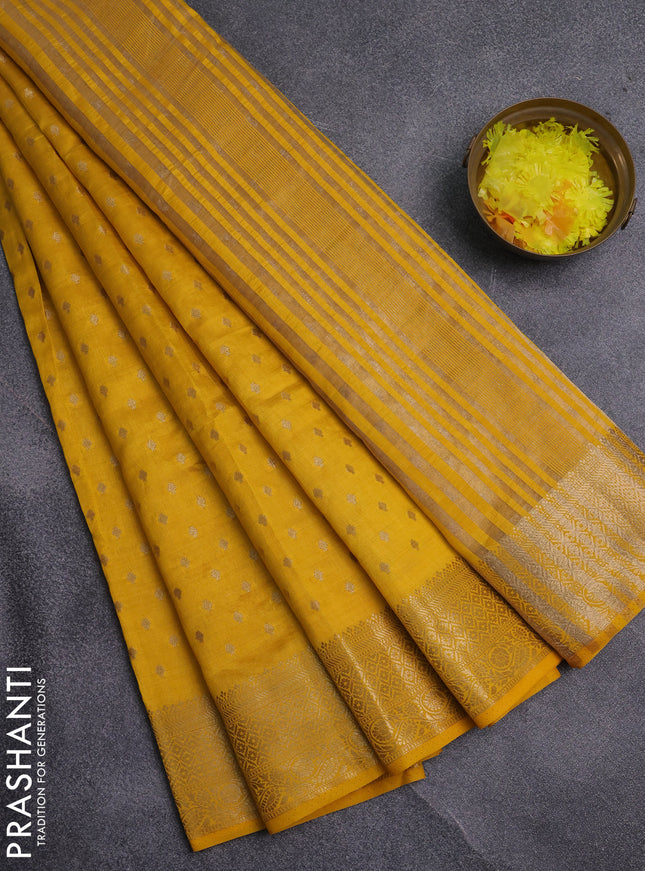 Semi raw silk saree yellow with allover zari woven 1000 buttas and zari woven border