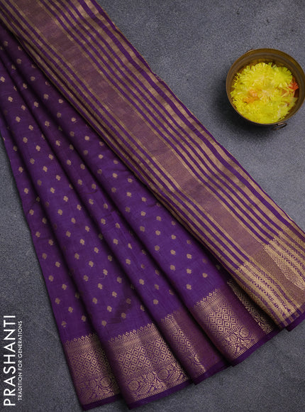 Semi raw silk saree purple with allover zari woven 1000 buttas and zari woven border