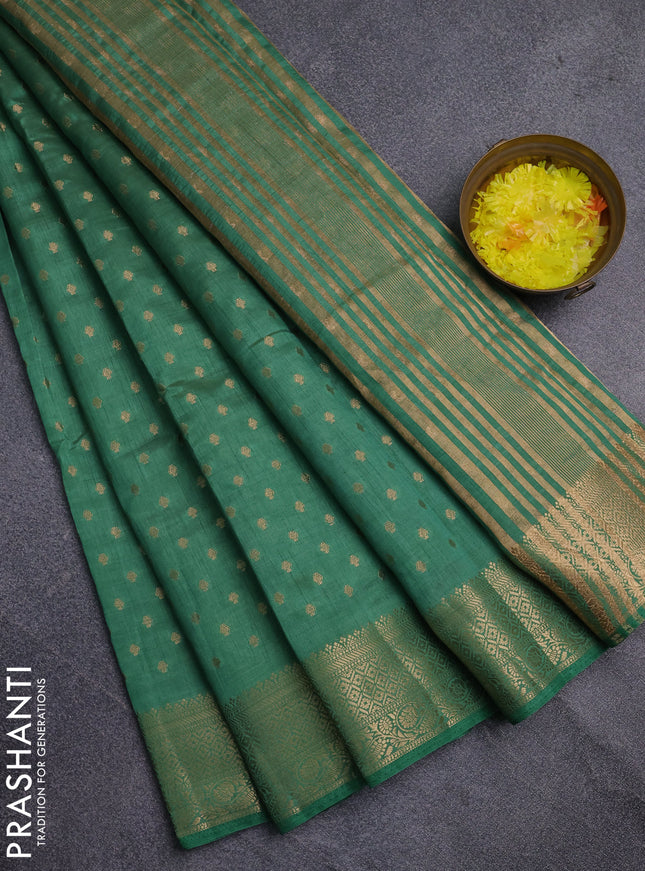 Semi raw silk saree pastel green with allover zari woven 1000 buttas and zari woven border