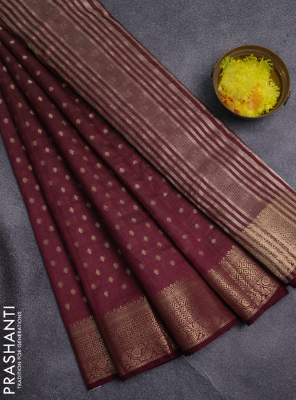 Semi raw silk saree maroon with allover zari woven 1000 buttas and zari woven border