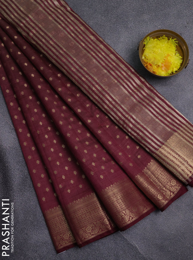 Semi raw silk saree maroon with allover zari woven 1000 buttas and zari woven border