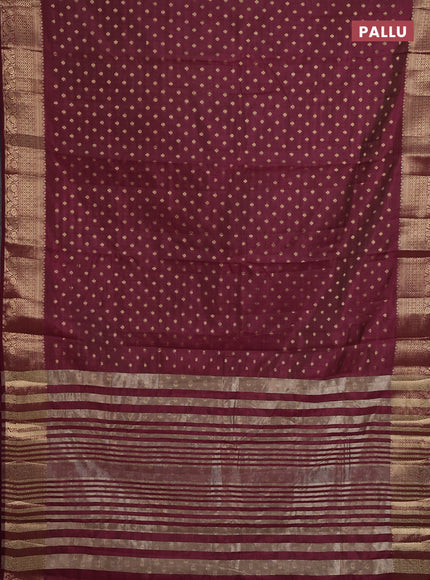 Semi raw silk saree maroon with allover zari woven 1000 buttas and zari woven border