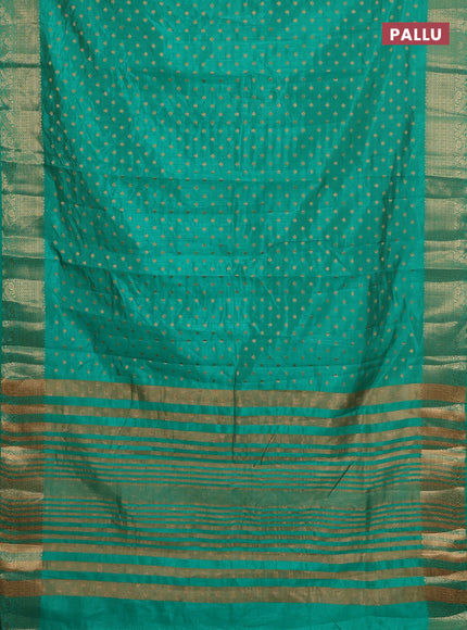 Semi raw silk saree teal green with allover zari woven 1000 buttas and zari woven border