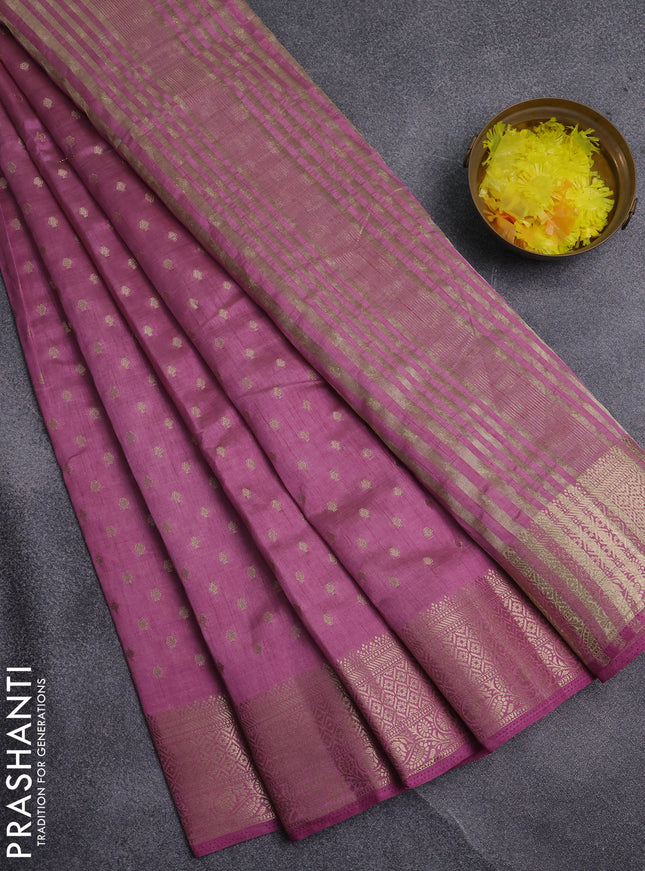 Semi raw silk saree mauve pink with allover zari woven 1000 buttas and zari woven border