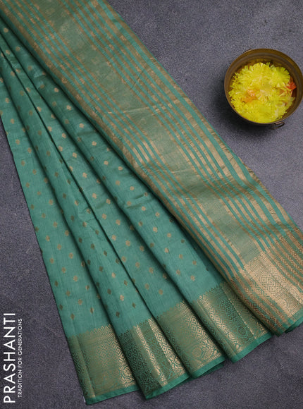 Semi raw silk saree pastel green with allover zari woven 1000 buttas and zari woven border