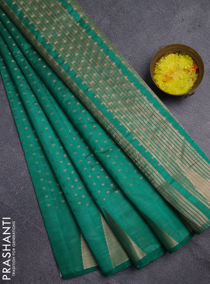 Semi raw silk saree teal green with allover zari woven 1000 buttas and zari woven border