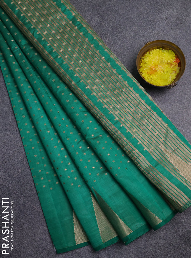 Semi raw silk saree teal green with allover zari woven 1000 buttas and zari woven border