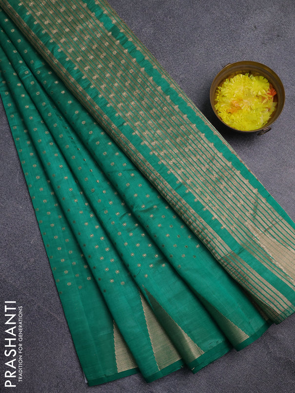 Semi raw silk saree teal green with allover zari woven 1000 buttas and zari woven border