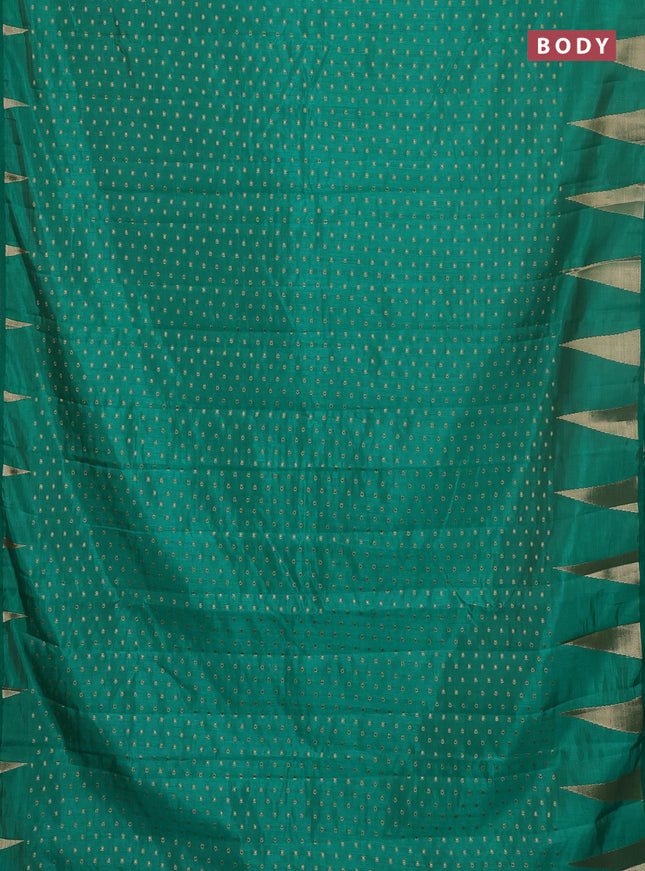 Semi raw silk saree teal green with allover zari woven 1000 buttas and zari woven border