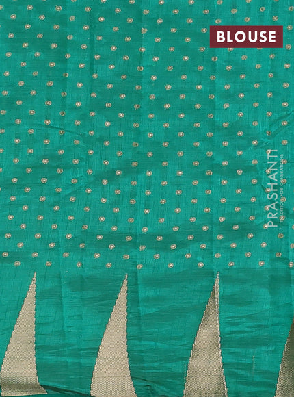 Semi raw silk saree teal green with allover zari woven 1000 buttas and zari woven border
