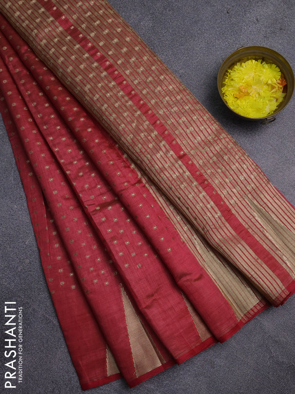 Semi raw silk saree pink with allover zari woven 1000 buttas and zari woven border