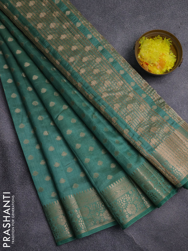 Semi raw silk saree light green with allover zari woven 1000 buttas and zari woven border