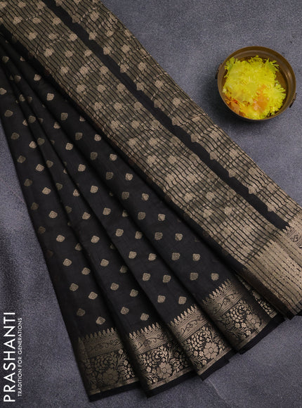 Semi raw silk saree black with allover zari woven 1000 buttas and zari woven border