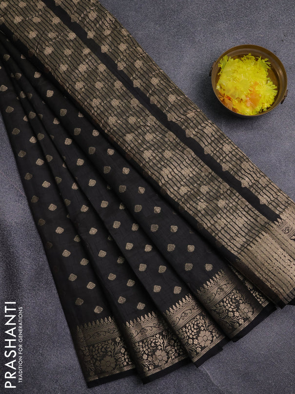 Semi raw silk saree black with allover zari woven 1000 buttas and zari woven border