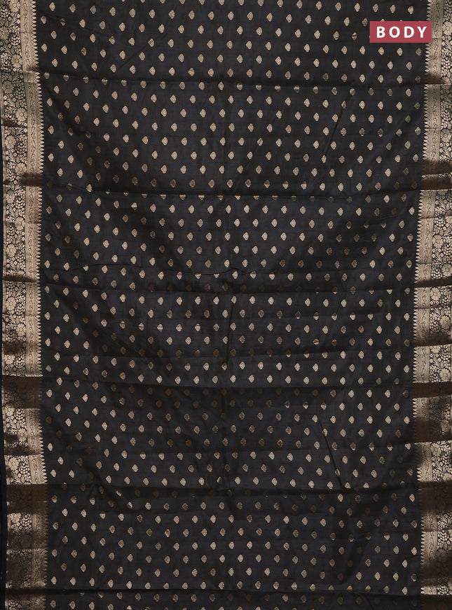 Semi raw silk saree black with allover zari woven 1000 buttas and zari woven border