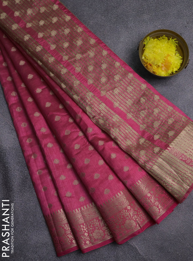 Semi raw silk saree pink with allover zari woven 1000 buttas and zari woven border