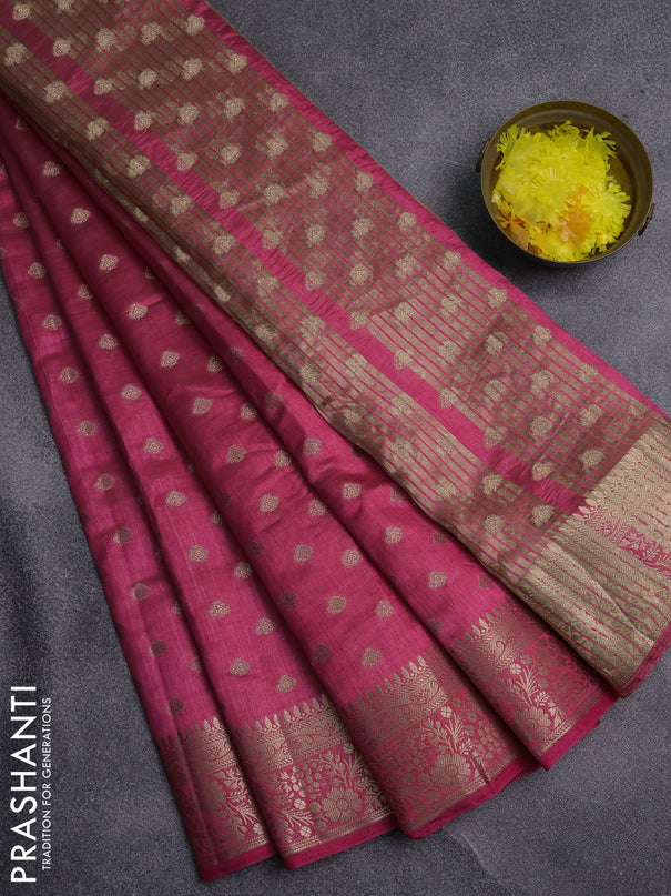 Semi raw silk saree pink with allover zari woven 1000 buttas and zari woven border