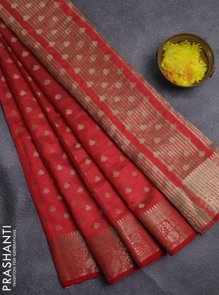 Semi raw silk saree red with allover zari woven 1000 buttas and zari woven border