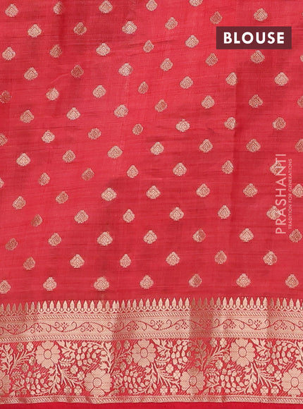 Semi raw silk saree red with allover zari woven 1000 buttas and zari woven border