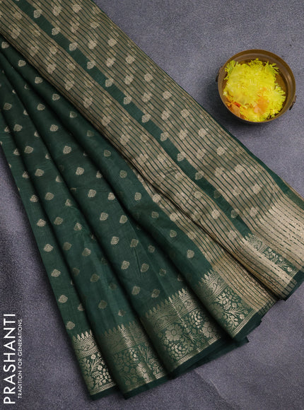 Semi raw silk saree bottle green with allover zari woven 1000 buttas and zari woven border