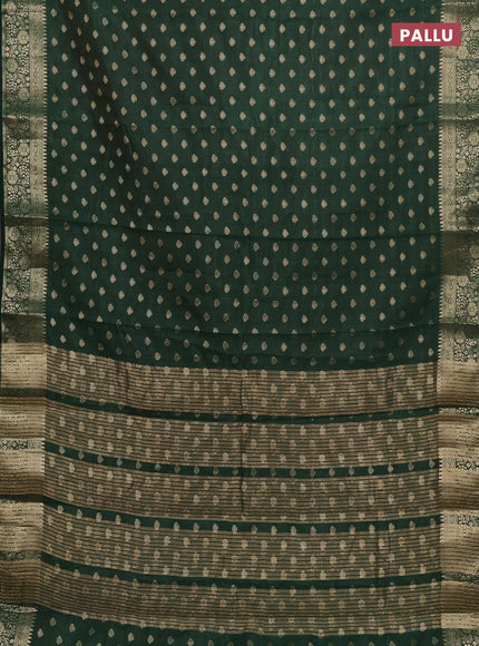 Semi raw silk saree bottle green with allover zari woven 1000 buttas and zari woven border