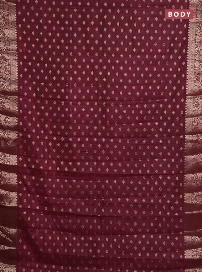 Semi raw silk saree maroon with allover zari woven 1000 buttas and zari woven border