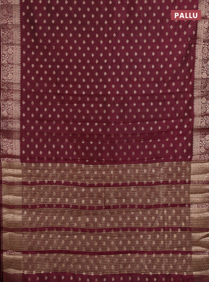 Semi raw silk saree maroon with allover zari woven 1000 buttas and zari woven border