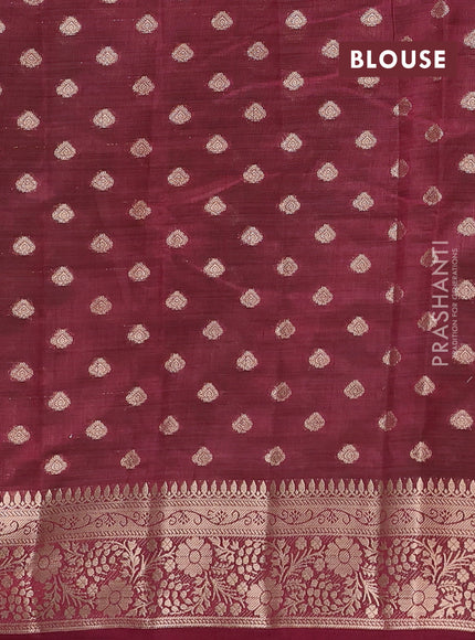 Semi raw silk saree maroon with allover zari woven 1000 buttas and zari woven border