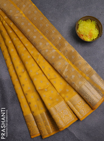 Semi raw silk saree yellow with allover zari woven 1000 buttas and zari woven border