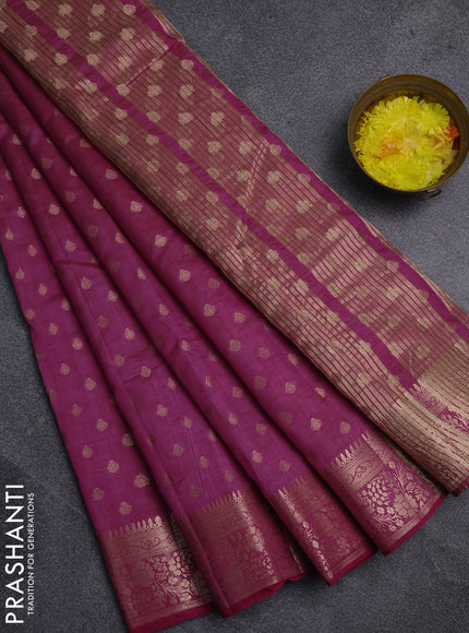 Semi raw silk saree rani pink with allover zari woven 1000 buttas and zari woven border