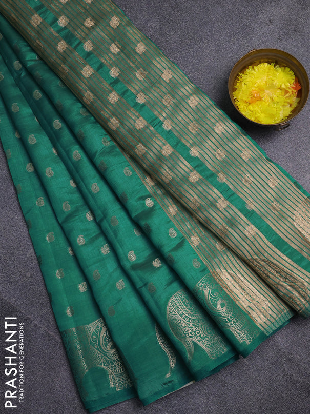 Semi raw silk saree teal blue with allover zari woven 1000 buttas and zari woven border