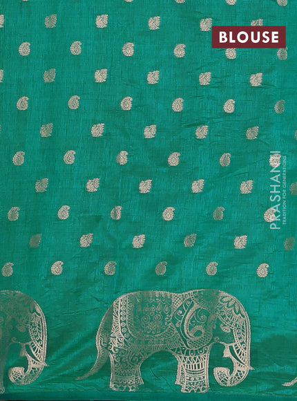 Semi raw silk saree teal blue with allover zari woven 1000 buttas and zari woven border