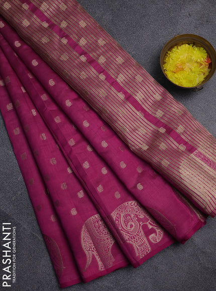 Semi raw silk saree rani pink with allover zari woven 1000 buttas and zari woven border