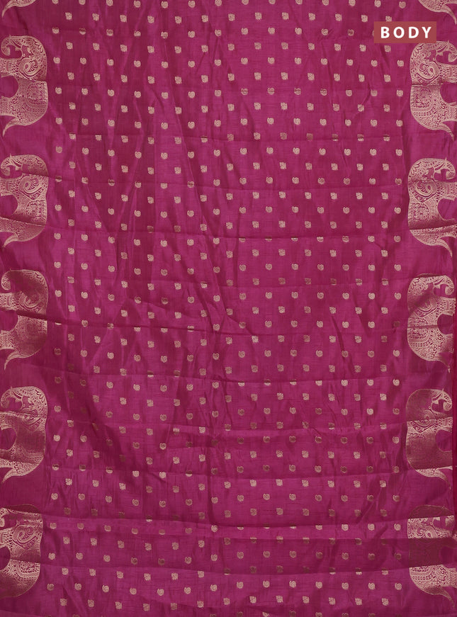 Semi raw silk saree rani pink with allover zari woven 1000 buttas and zari woven border