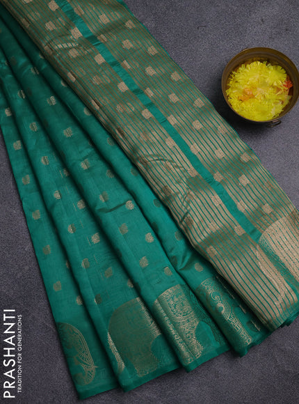 Semi raw silk saree teal green with allover zari woven 1000 buttas and zari woven border