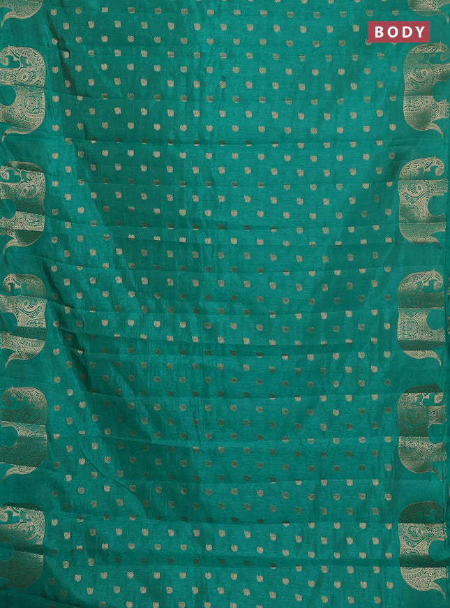 Semi raw silk saree teal green with allover zari woven 1000 buttas and zari woven border