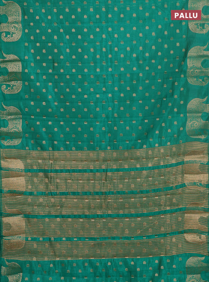 Semi raw silk saree teal green with allover zari woven 1000 buttas and zari woven border