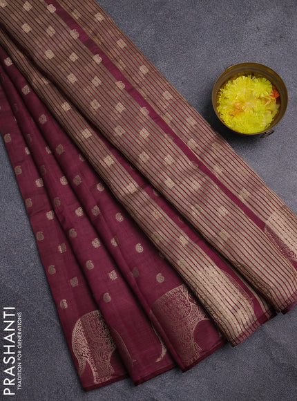 Semi raw silk saree maroon with allover zari woven 1000 buttas and zari woven border